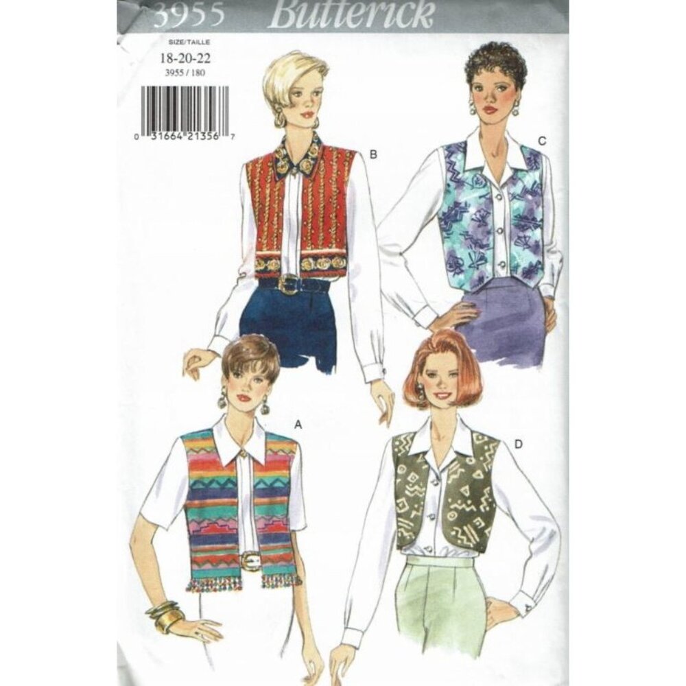 Butterick Sewing Pattern 3955 Blouse Vest Misses Size 18-22